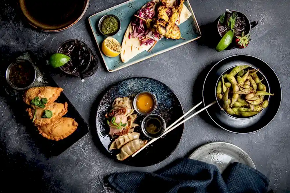 food on display, dumplings center