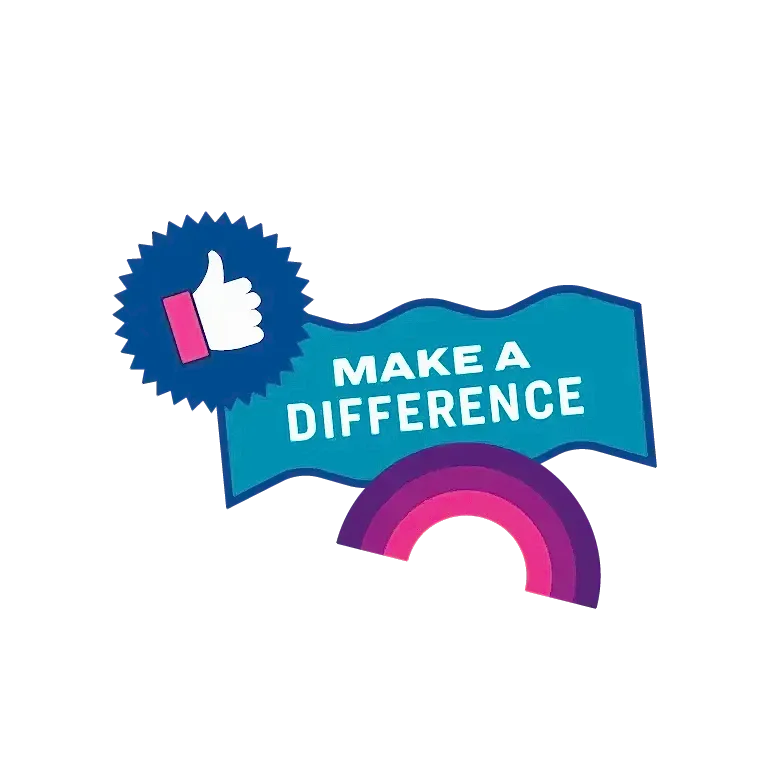 thumbs up, "make a difference" and a puple pink rainbow